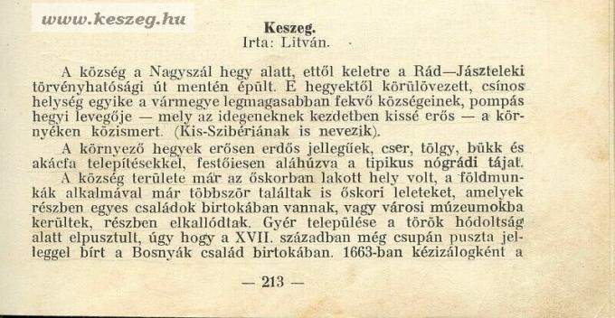 Magyar városok és vármegyék monográfiája - részlet 2. (Keszeg) 